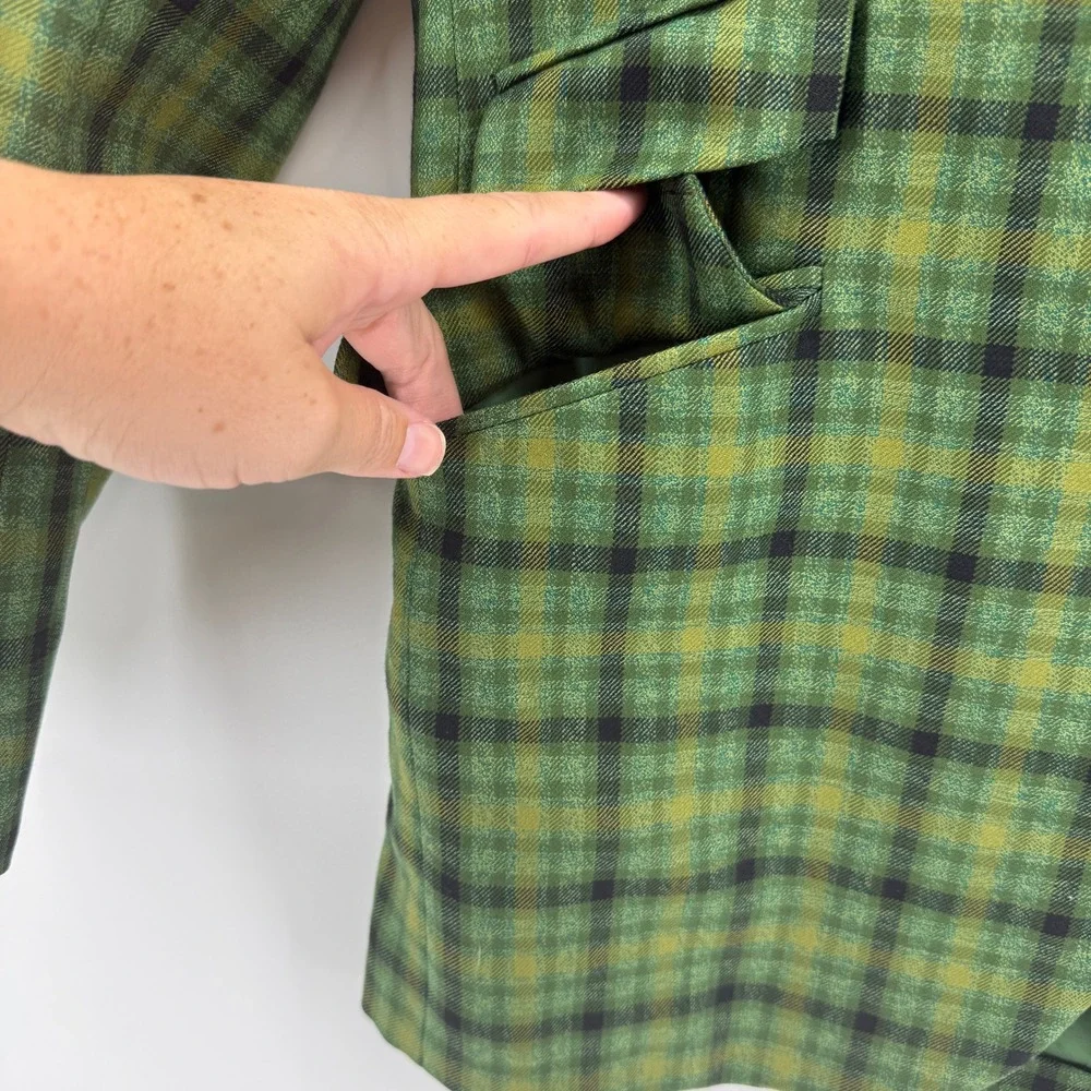 Kuppenheimer Plaid Blazer Mens Sz 40 Green Vtg Tartan Sport Coat Ticket Pocket